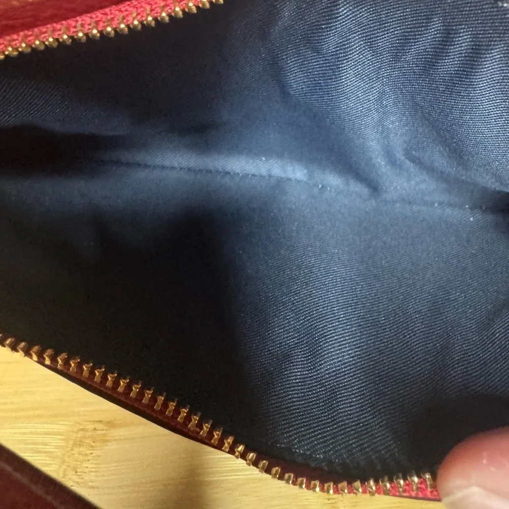 Coach Navy Signature Canvas and Red Leather Zip Pouch - Picture 4 of 4